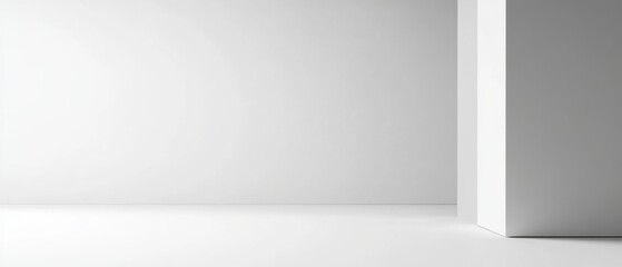 Minimalist all white room interior with wall and floor, clean and bright studio background for product photography and design mockups