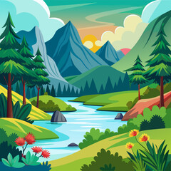 landscape with mountains and lake