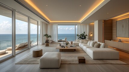 Coastal luxury living room with panoramic ocean views