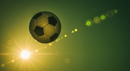 Obraz premium Soccer Ball Soaring: Golden Hour Sunlit Sports Image