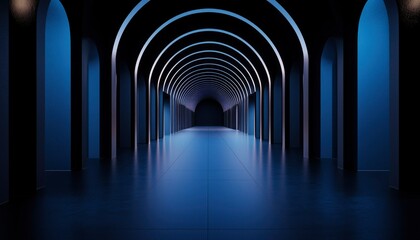 Obraz premium Dark, arched corridor with blue accents