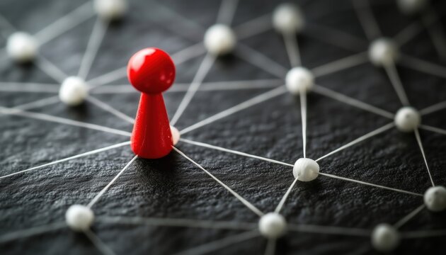 Connection Between White Push Pins And Red One: Exploring Concepts Of Leadership, Management, And Delegating Through Visual Representation.