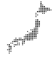 Abstract map of Japan showing the country with a pattern of black squares