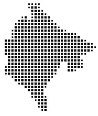 Fototapeta premium Abstract map of Montenegro showing the country with a pattern of black squares