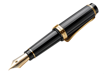 Elegant black fountain pen on transparent background