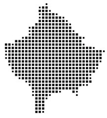 Abstract map of Kosovo showing the country with a pattern of black squares