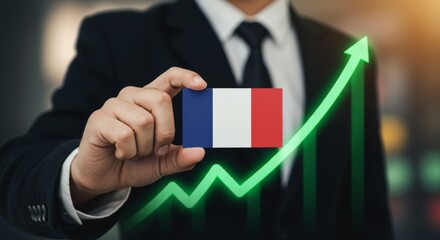 French Economic Growth Depicted with Flag and Positive Green Arrow Trend