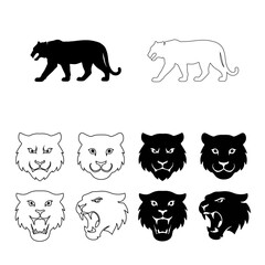 Fototapeta premium Vector set of Roar tiger logos, face for logos, emblems, Isolated on white background