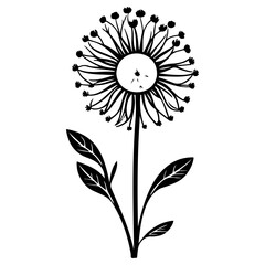 Monochrome Botanical Dandelion Flower Silhouette