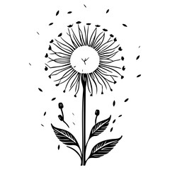 Stylized Dandelion Illustration in Monochrome