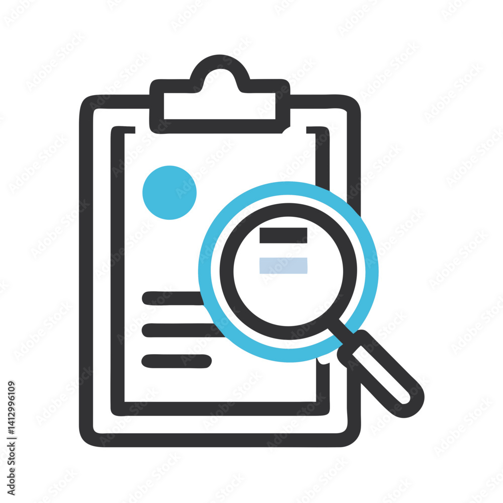 Aufkleber clipboard with magnifying glass icon representing document review
