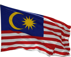 flag of Malaysia with red and white stripes and a blue square with a crescent moon and star on transparent background
