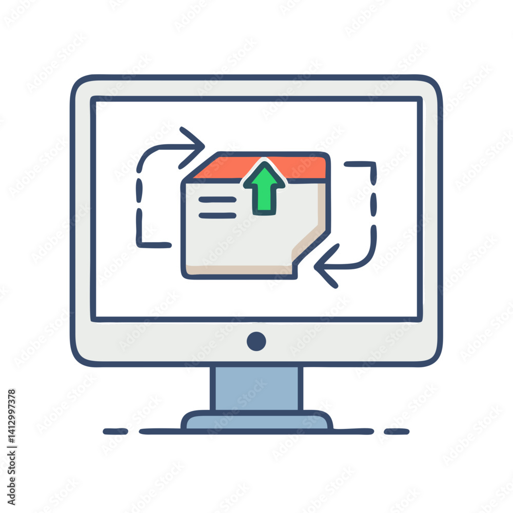 Poster Computer Monitor with Arrows and Box Icon Representing File Transfer