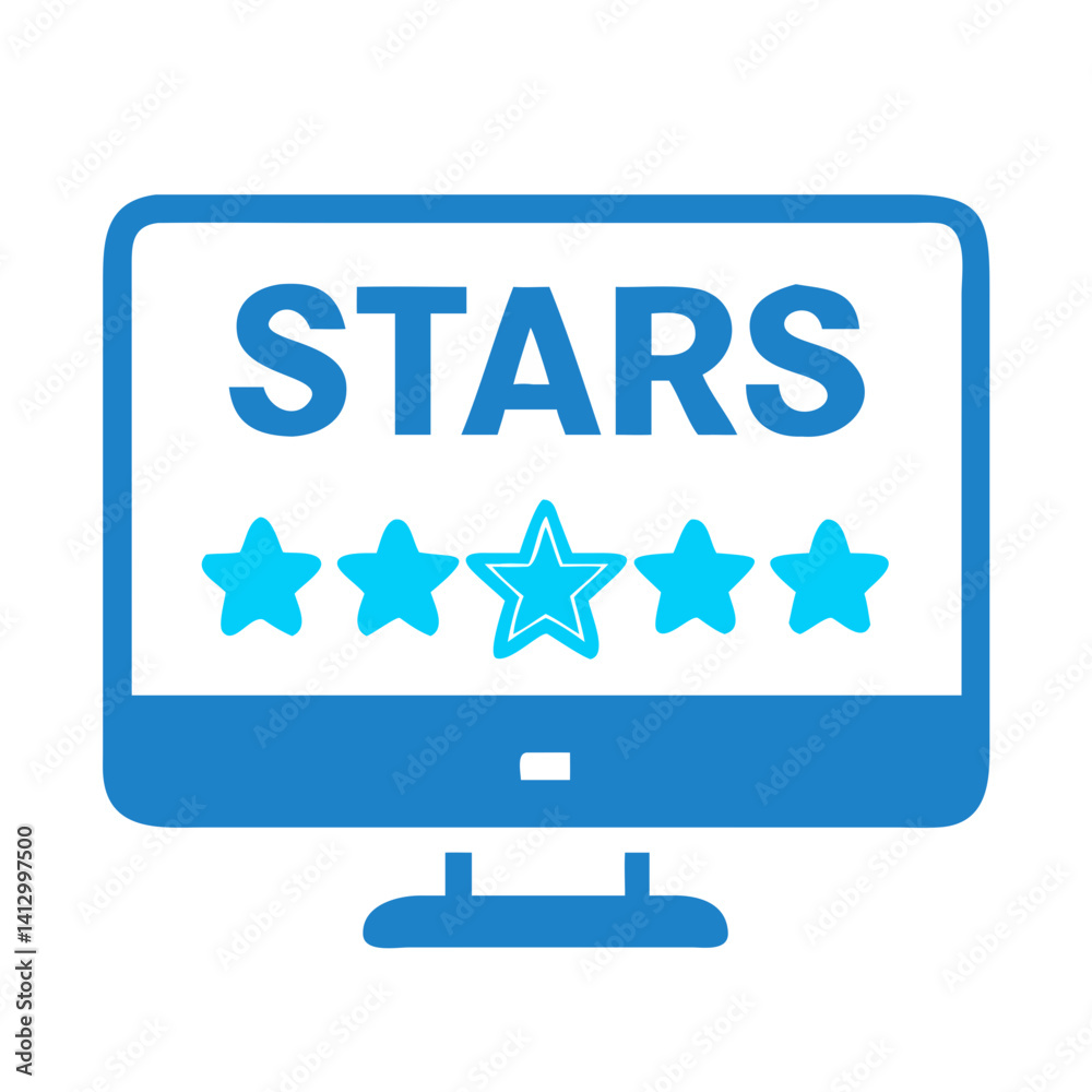 Poster Computer Monitor with Stars Icon Representing Digital Display