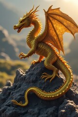 Fototapeta premium Majestic Golden Mountain Dragon