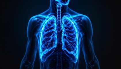 Exploring lung function dynamics human anatomy medical visualization dark environment front view health insights
