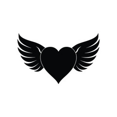 Fototapeta premium heart with pair of wings silhouette