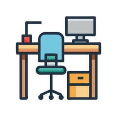Desk and Chair Icon Representing Home Office Setup