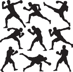 Boxing  man  silhouette vector style bundle