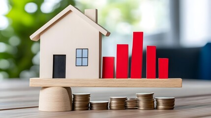 Balancing house and financial growth home office digital illustration modern environment dynamic viewpoint