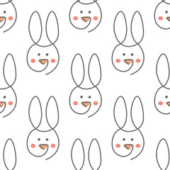 Children`s seamless pattern with animal. Cute little bunny simple vector pattern. Wild animal on white background. Minimalist design. Drawing of baby rabbits head. Print on fabric, wrapping paper.