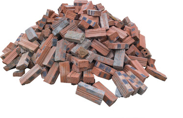 A stack of red clay bricks isolated on a white background