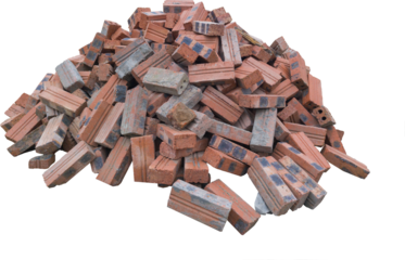 A stack of red clay bricks isolated on a white background