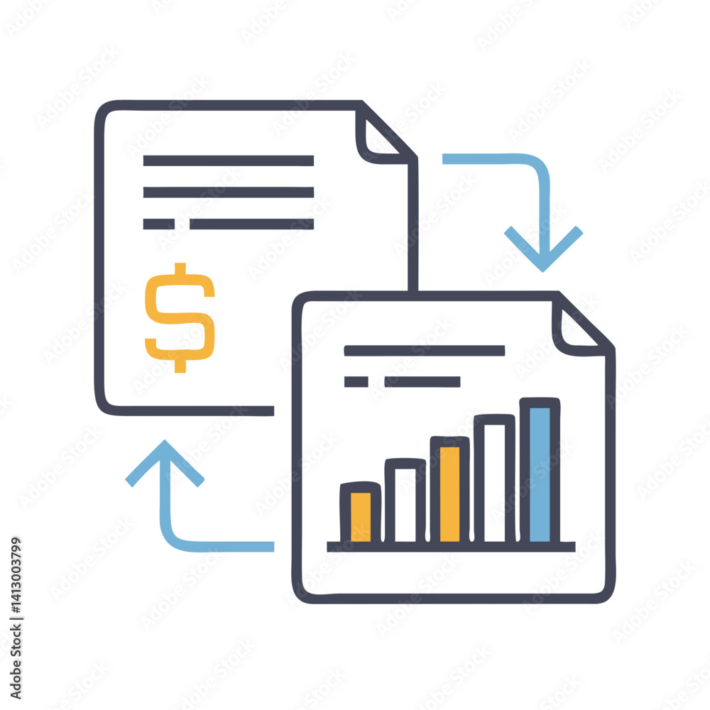 Poster Exchange Report Icon: Representing Data and Revenue Summary