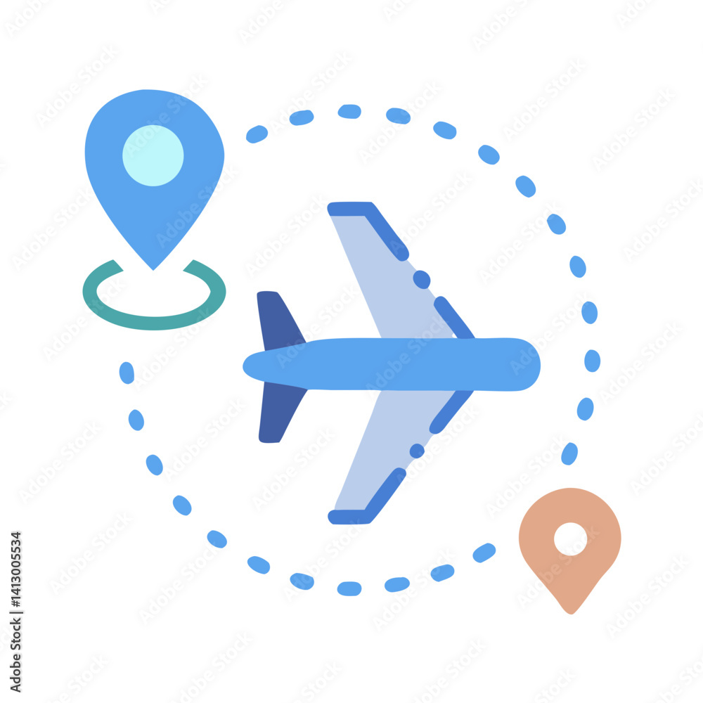 Poster flight path icon representing travel planning
