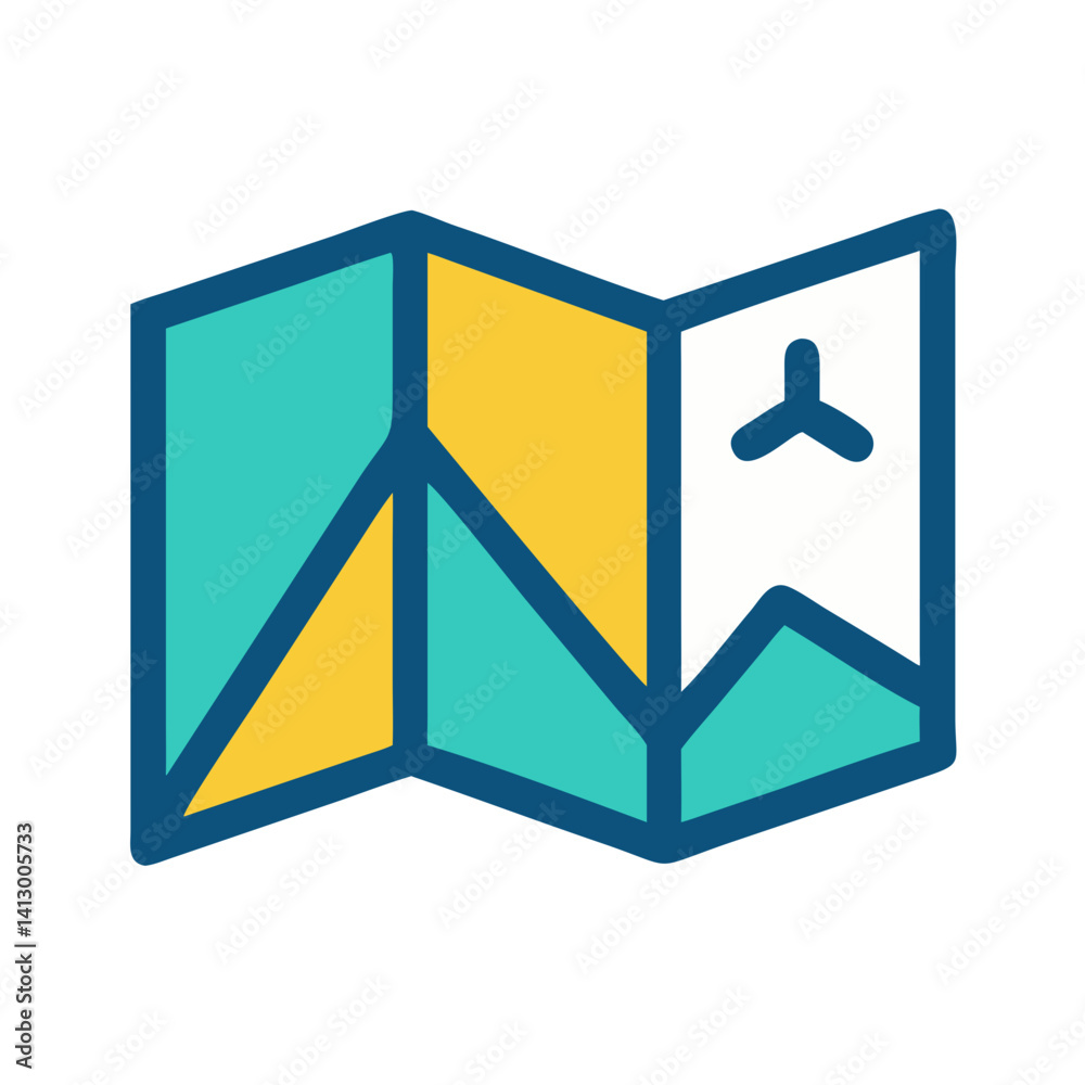 Aufkleber Folded Map Icon Representing Navigation and Trail Guidance