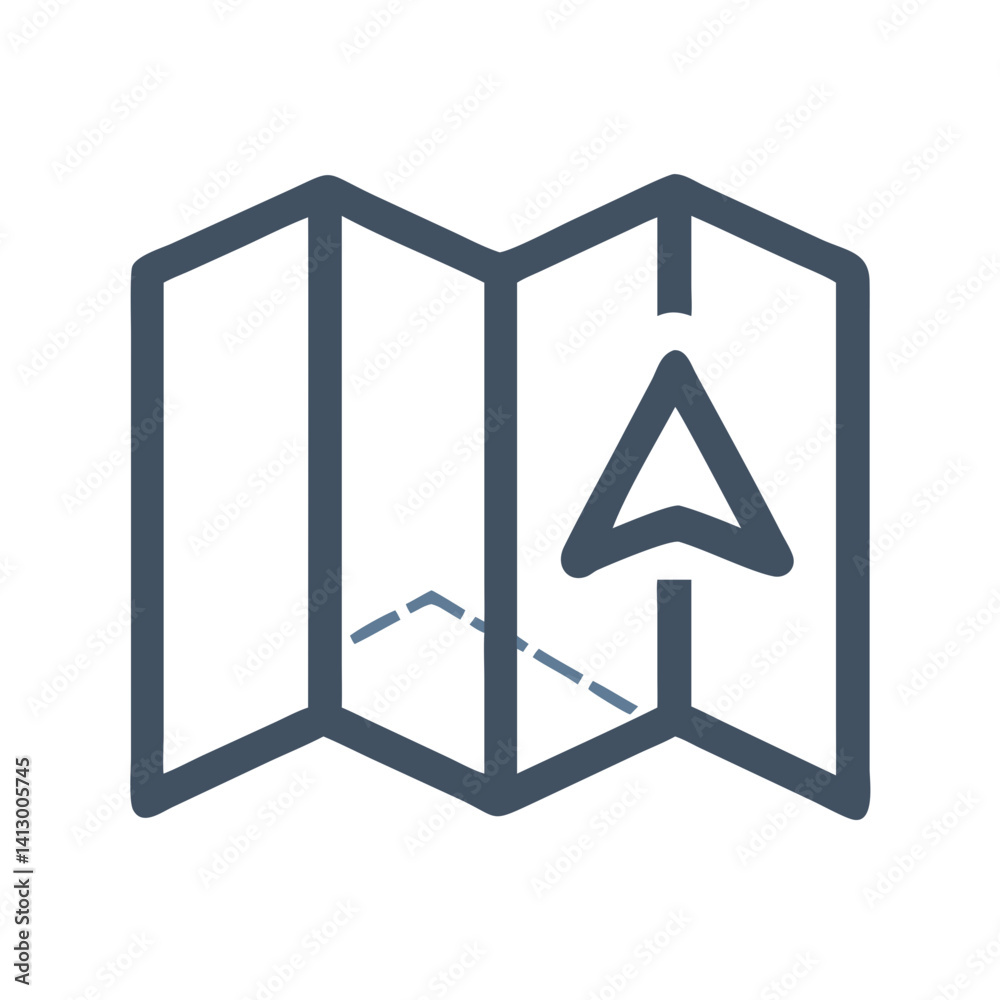 Aufkleber Folded Map Icon Representing Navigation and Trail Guidance