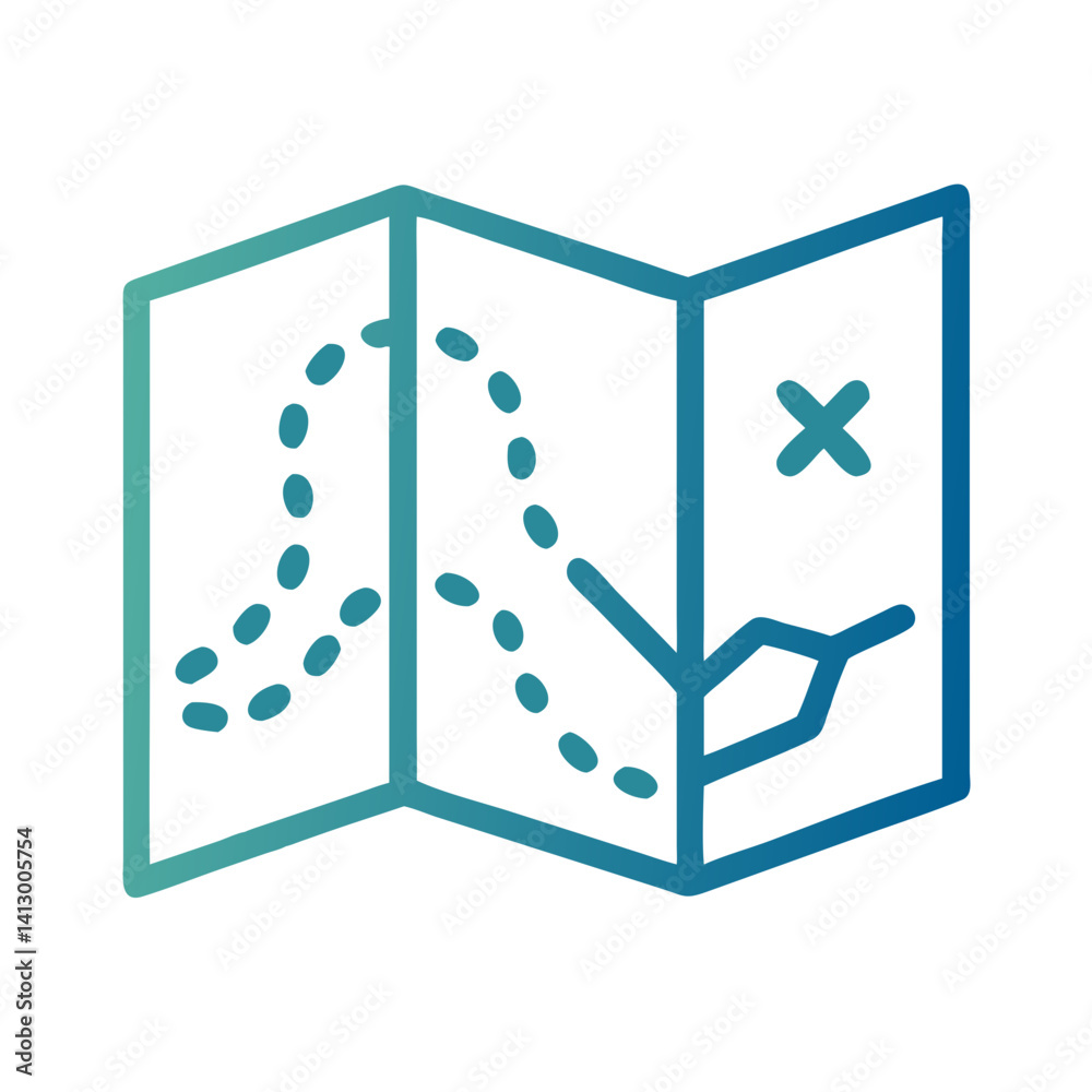 Aufkleber Folded Map Icon Representing Navigation and Trail Guidance