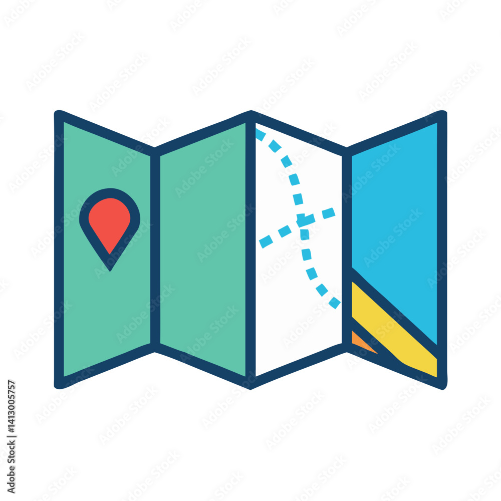 Aufkleber Folded Map Icon Representing Navigation and Trail Guidance