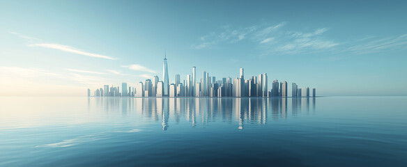 Fototapeta premium Three-dimensional city skyline reflection