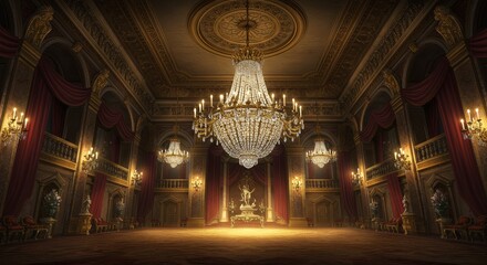 Obraz premium Grand Palace Ballroom Illustration: Luxurious Interior Design - Opulent ballroom, grand chandelier, regal decor, rich textures, sophisticated ambiance. Symbolizing wealth, elegance, power