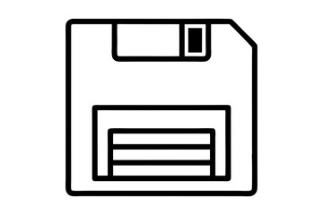 Minimalist Line Art of Floppy Disk – Save Icon for Apps & Web Design

