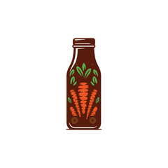 Fresh Carrot Juice in Glass Bottle, Healthy Organic Drink, Natural Beverage Isolated on White Background