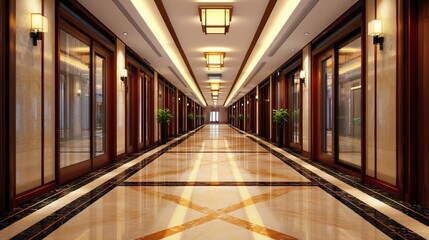 Obraz premium Grand hotel hallway, elegant and spacious (1)