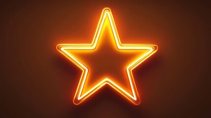 Glowing neon star on dark background with radiant orange light