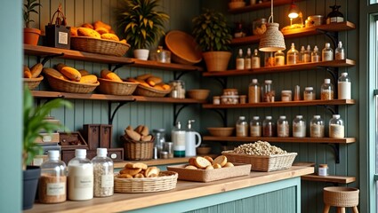 Fototapeta premium Charming Bakery Shop Displaying Fresh Goods