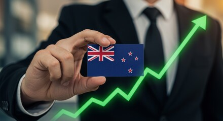 New Zealand Economic Growth Concept with Flag and Uptrend Chart