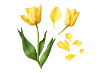 Realistic yellow tulips with petals
