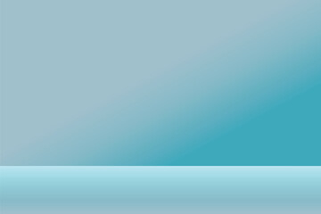 Empty blue soft smooth blur 3d room background, studio background in light blue gradient color, backdrop for display product, vector illustration