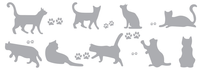 Silhouettes of Cats in Various Poses, cat vector illustration. Halloween elements