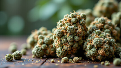 Image of a small cluster of THCa crystals on a table.