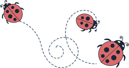 Fototapeta premium Whimsical Digital Illustration of Cartoon Ladybugs with Swirling Connecting Lines