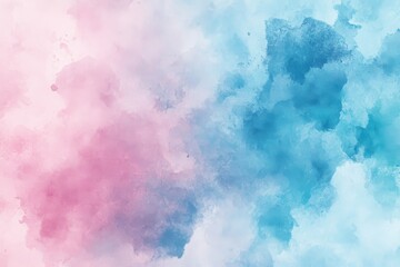 An abstract watercolor painting featuring a blend of pink and blue hues creating a soft and dreamy effect