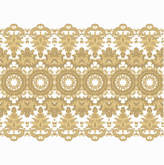 Obraz premium Golden calligraphic floral ornament, border vector pattern, ornamental laced design, on white background 