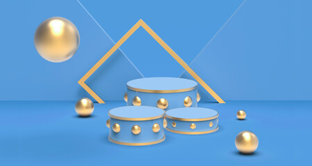 Geometric Blue and Gold Display Podiums