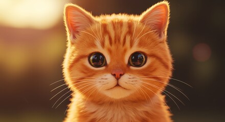 Adorable Ginger Kitten Portrait: Warm Golden Hour Lighting